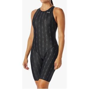 TYR Women's Solid Fusion 2 Open Back Swimsuit - U12 Compliant (Black- Size 28)